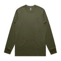 A long sleeve t-shirt in olive green with a crew neckline and branding on the label.