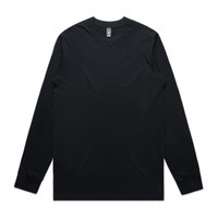 A black long-sleeve T-shirt featuring a crew neckline and a plain design with a logo.