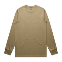 A long-sleeve tee in a tan colour featuring a simple design and a logo on the label.