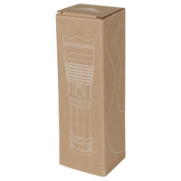 A cardboard box containing a High Sierra Eco 200 Lumen LED flashlight, featuring a simple design and eco-friendly materials.