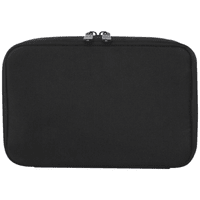 A black organiser pouch featuring a zip closure and a logo, designed for miscellaneous items.