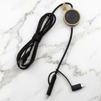 A 120cm black and gold recycled data transfer cable with a micro adaptor and USB connections.