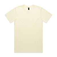 A plain yellow t-shirt featuring a crew neckline and short sleeves, with a logo at the neckline.