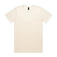 A cream-coloured classic t-shirt with a round neck and short sleeves, featuring a logo.