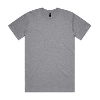A grey classic T-shirt with short sleeves and a round neck, featuring a logo at the neckline.