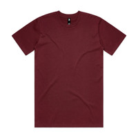 A burgundy classic tee featuring a crew neckline and short sleeves, with a logo at the neck.