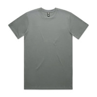 A grey classic tee with a round neckline and short sleeves. The shirt features a logo on the label.