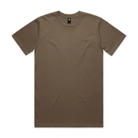 A brown Classic Tee, short-sleeved, featuring a label and a plain design. Ideal for casual wear.