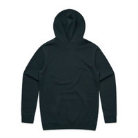 A dark green hoodie with a hood, featuring long sleeves and a simple design. It has a logo on the back.