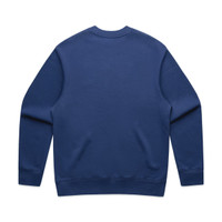 A navy blue sweater with long sleeves and a round neckline, featuring a plain back and ribbed cuffs.