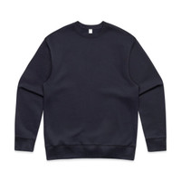 A navy jumper with a classic crew neck and long sleeves. It features a plain design and has a branding logo.