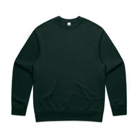 A dark green jumper with a crew neck and long sleeves, featuring a plain design and a logo.