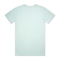 A light mint green t-shirt featuring short sleeves and a plain back. The shirt has a simple logo.