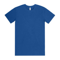 A blue Basic Tee featuring a crew neck and short sleeves. The shirt has a logo on the label.