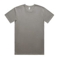 A plain olive green T-shirt with a round neckline and short sleeves, displaying a label and a branding logo.