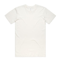 A plain cream basic tee, featuring a round neck and short sleeves, with a small logo on the label.