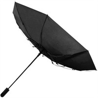 A black foldable auto open/close umbrella with a sleek design and a sturdy handle, featuring a logo.
