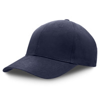 A dark navy premium soft cotton cap with an adjustable strap and a logo on the front.