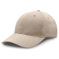 A beige premium soft cotton cap featuring a classic baseball cap design and a logo on the side.
