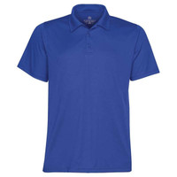 A lightweight, short-sleeved blue polo shirt with a collar and a logo. Suitable for casual or active wear.
