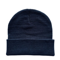 Navy coloured recyled beanie with cuff