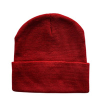 Ruby coloured recyled beanie with cuff