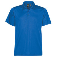 A blue men's polo shirt with a collar, short sleeves, and a small logo on the chest.