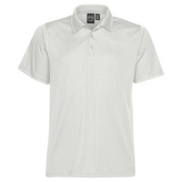 A light grey polo shirt with a collar and a logo on the chest. Suitable for casual or semi-formal wear.