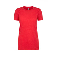 A red women's CVC crew t-shirt with short sleeves, featuring a subtle texture and a brand logo.