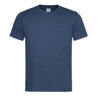A blue Men's Classic-T Organic T-shirt with a crew neckline and short sleeves. The shirt features a logo label.