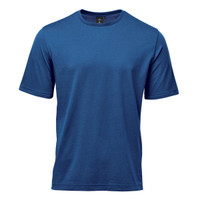 A blue men's t-shirt with short sleeves, featuring a logo on the front.