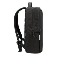 A black Swissdigital Arosa Backpack featuring padded straps and a side pocket, with a sleek, modern design.