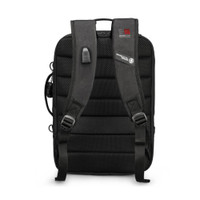 Ergonomic black backpack with padded straps and ventilation.