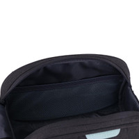 A black toiletry bag with a zippered opening, featuring a mesh pocket inside for organisation.