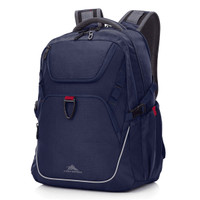 A navy blue High Sierra Access 4.0 Backpack with multiple compartments and padded straps. It features a logo.