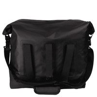 A black soft roll-top cooler featuring adjustable straps and a secure closure system.