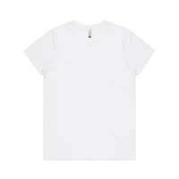 A plain white organic t-shirt with a round neckline and short sleeves. It features a brand logo on the label.