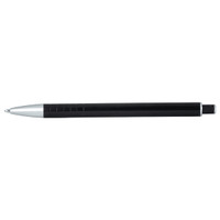 A black ballpoint pen with a silver clip and tip, featuring a click action mechanism and a branded logo.