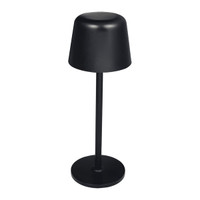 A black recycled mini rechargeable lamp with a cone-shaped shade and a circular base.