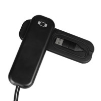 A black foldable charging cable featuring a USB connector and a wireless watch charger. It includes branding elements.