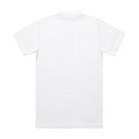 A white polo shirt featuring a back view, complete with a collar and a small logo.