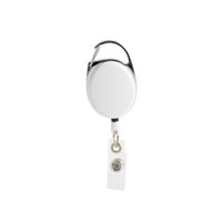 A Premium Retractable ID Badge Holder with a white circular casing and a clear badge clip.