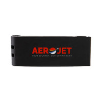 A black Grip Clip Phone Stand featuring the logo "AEROJET" in vibrant colors.