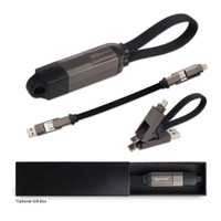 A multi-functional charging cable in grey and black, featuring a compact design with multiple connectors.