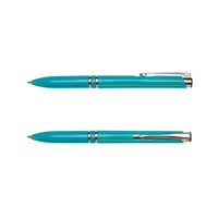 A turquoise recycled ABS pen with silver accents and a clip, displayed from two angles.