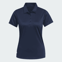 Navy blue ladies' polo shirt with a collared neckline and button placket, featuring a small logo.