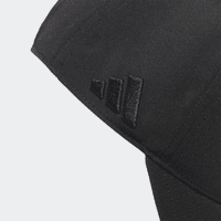 A black cap featuring a branded logo on the side, designed for performance in golf.