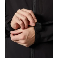 Detailed close-up of the black men's softshell jacket showing an adjustable hook-and-loop cuff closure for a secure and customizable fit.