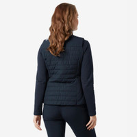 Women's navy quilted Helly Hanse vest, rear view with long sleeves and sleek design.