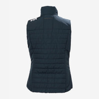 Dark blue quilted Helly Hansen vest with high collar, back view.